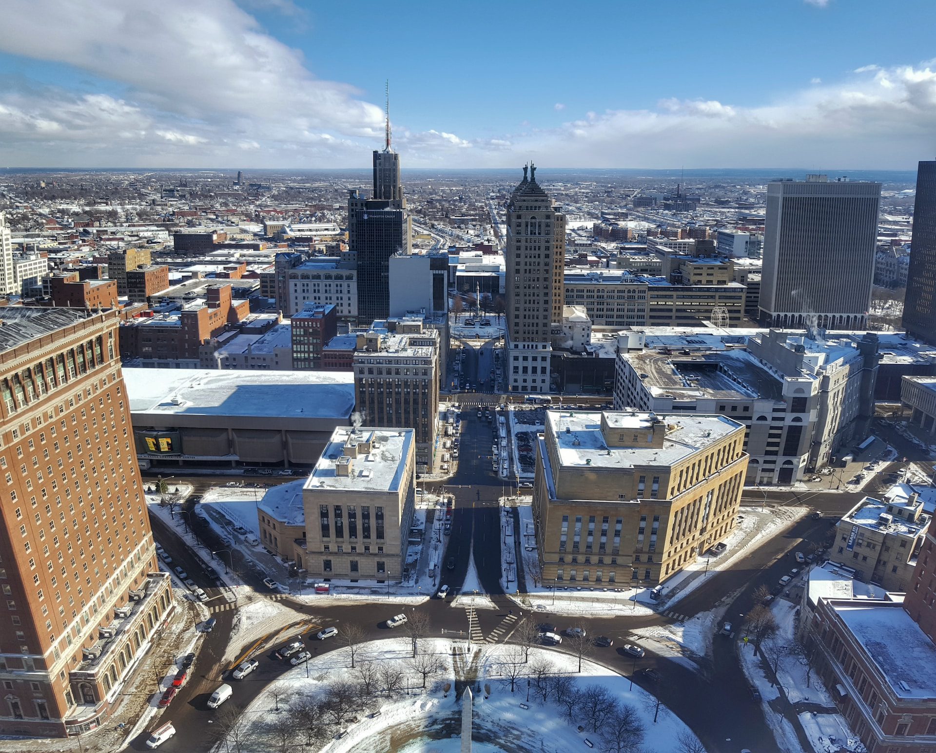 Aerial view of buildings in Buffalo, New York