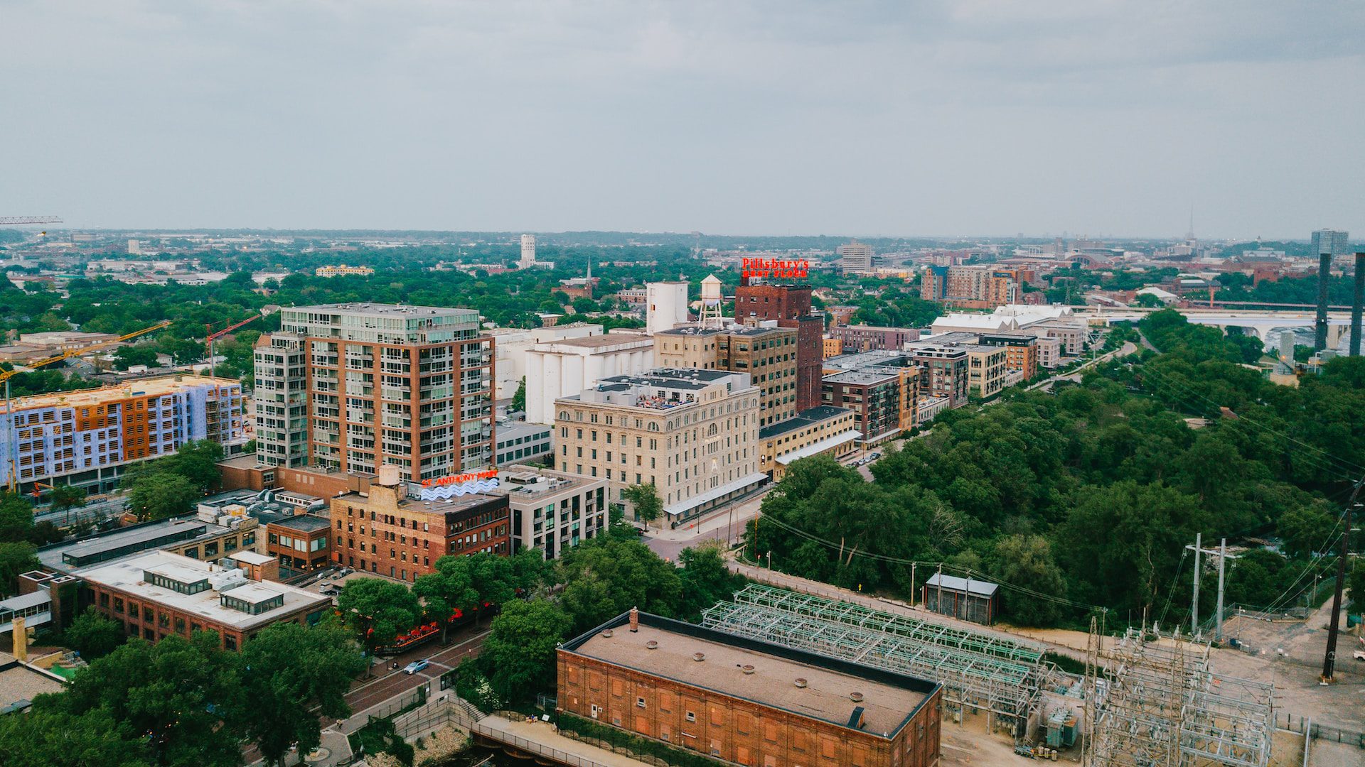 Aerial view of high-rise buildings in Minneapolis, Minnesota.