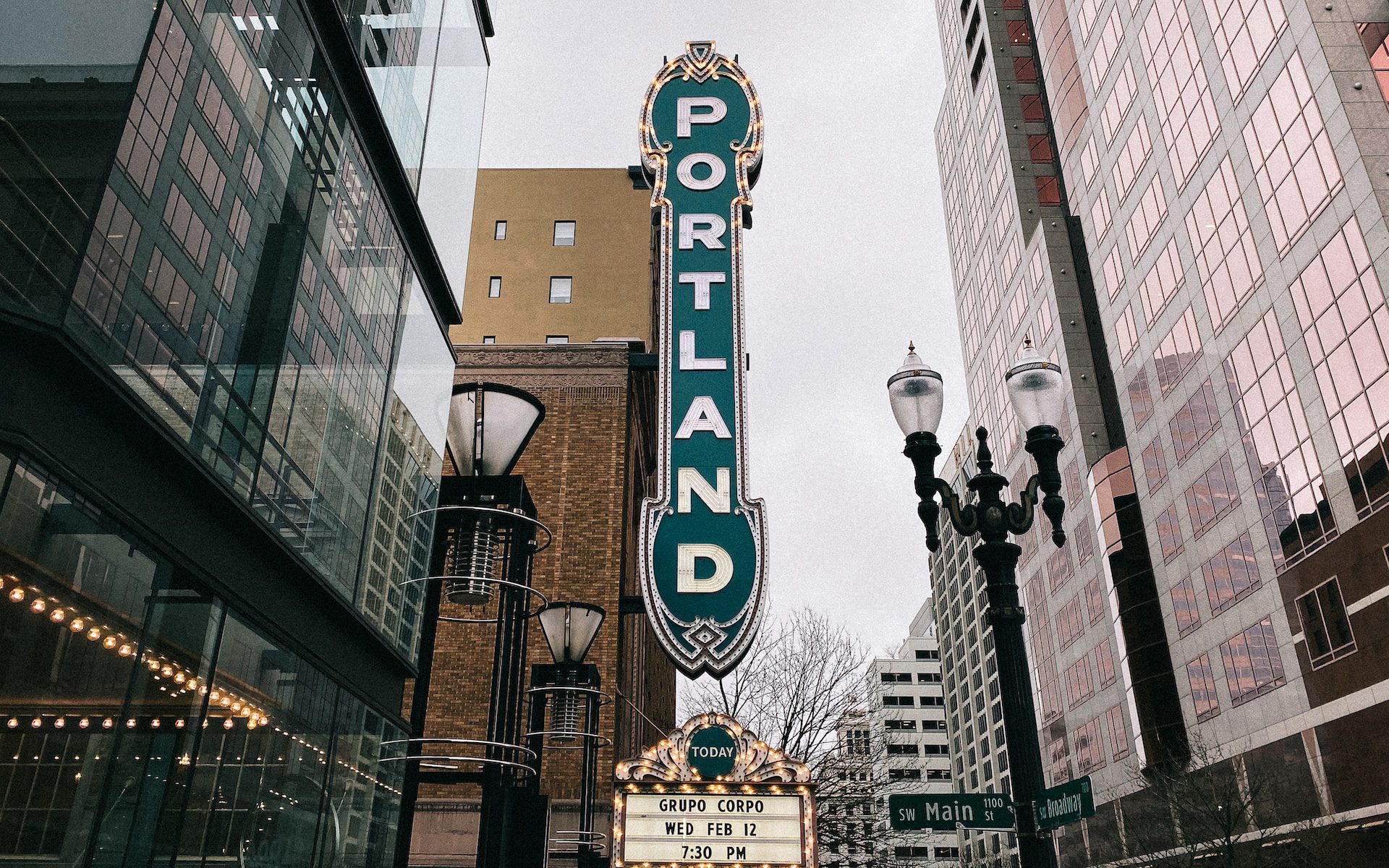 Portland sign on building in Portland, Oregon.