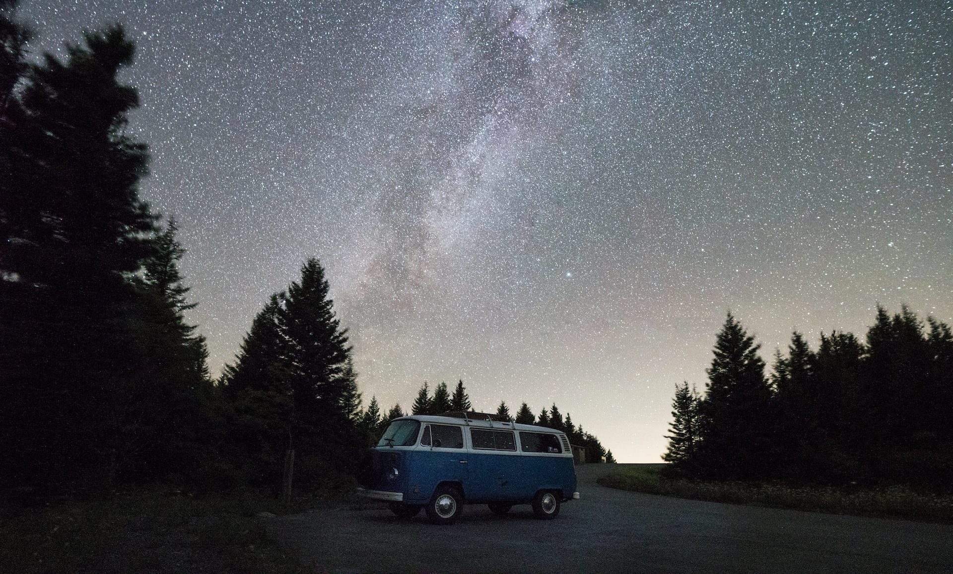 VW Van under early morning starlight in Parkersburg, West Virginia
