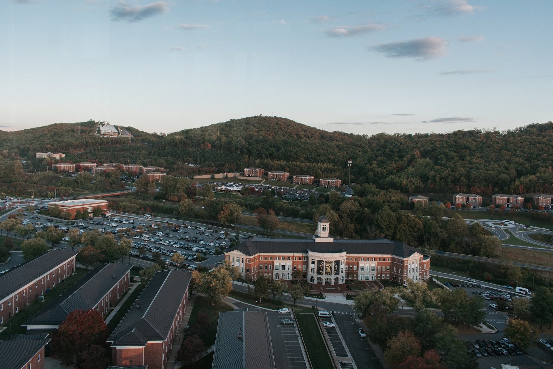 Aerial view of Liberty University in Lynchburg, Virginia.