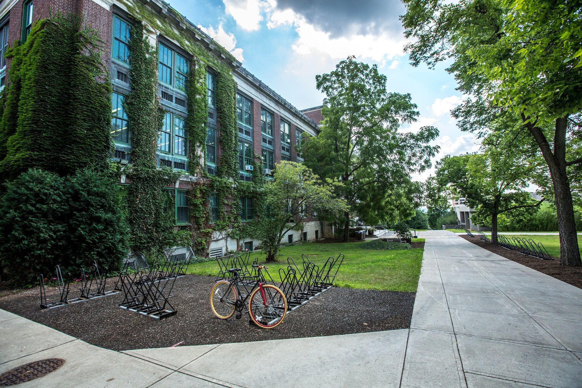 Building with bike rack in Syracuse, New York.