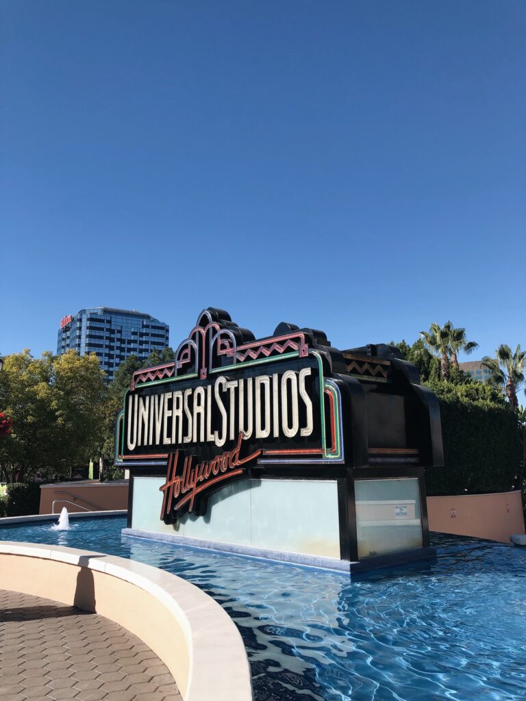 Universal Studios sign in a pool in North Hollywood, California