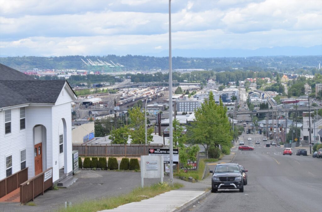 Hilltop town overview in Tacoma, Washington.