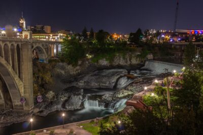 Waterfalls near a bridge in Spokane, Washington.
