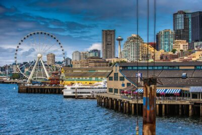 Ferris wheel in coastal Seattle, Washington.