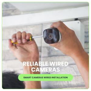 Outdoor wired camera being installed by Geeks on Site's wired camera installation team.