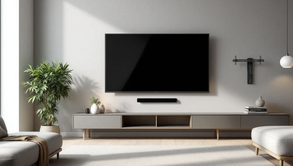 Professionally mounted tv in modern home