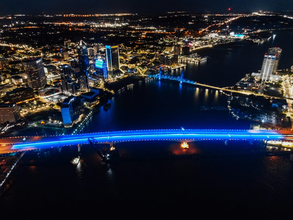 aerial view of Jacksonville at night