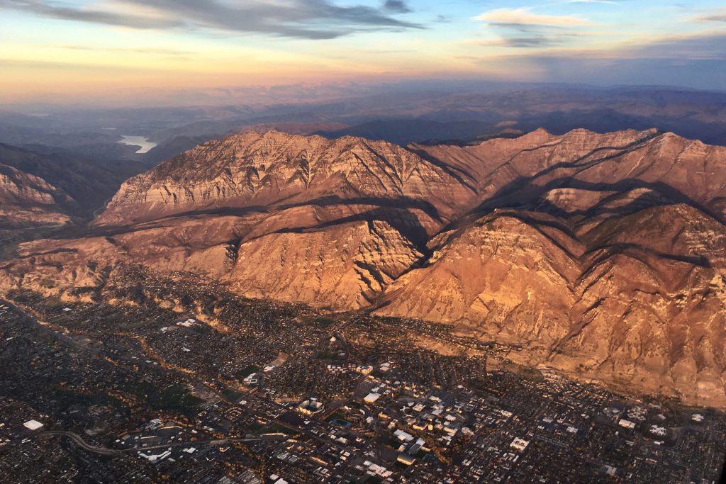 aerial view of Provo at sunset