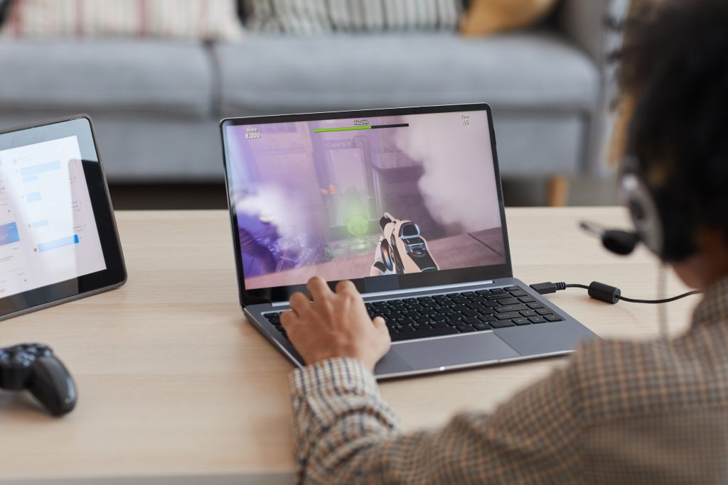 playing on gaming laptop