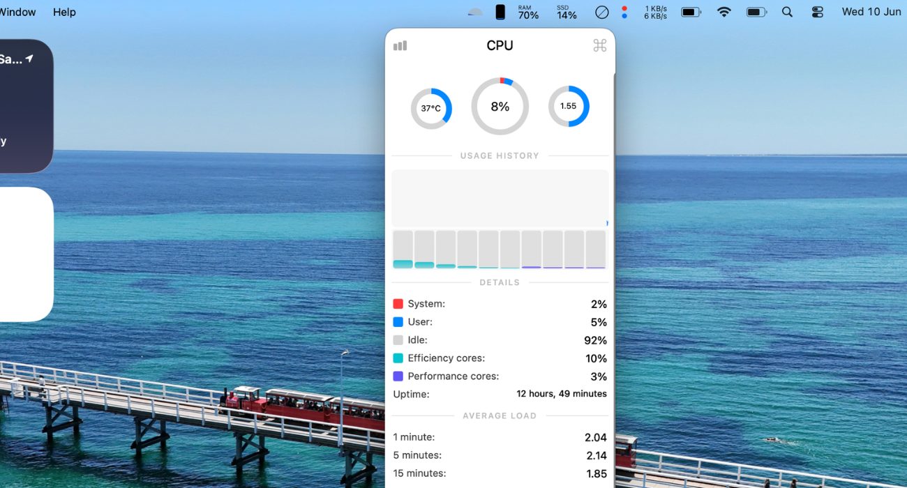 Stats app showing CPU temperature monitoring on Mac with a temperature reading of 37°C