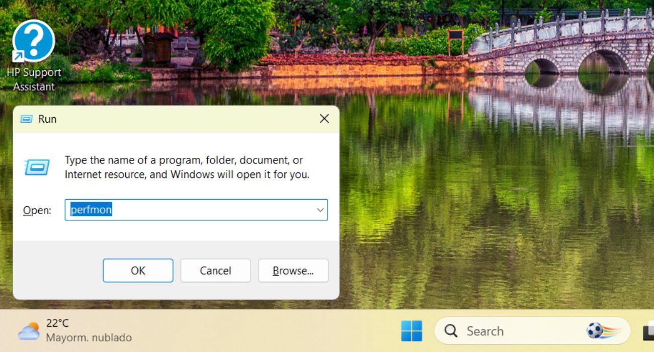 Windows Run dialog with perfmon command used to check CPU temperature in Performance Monitor