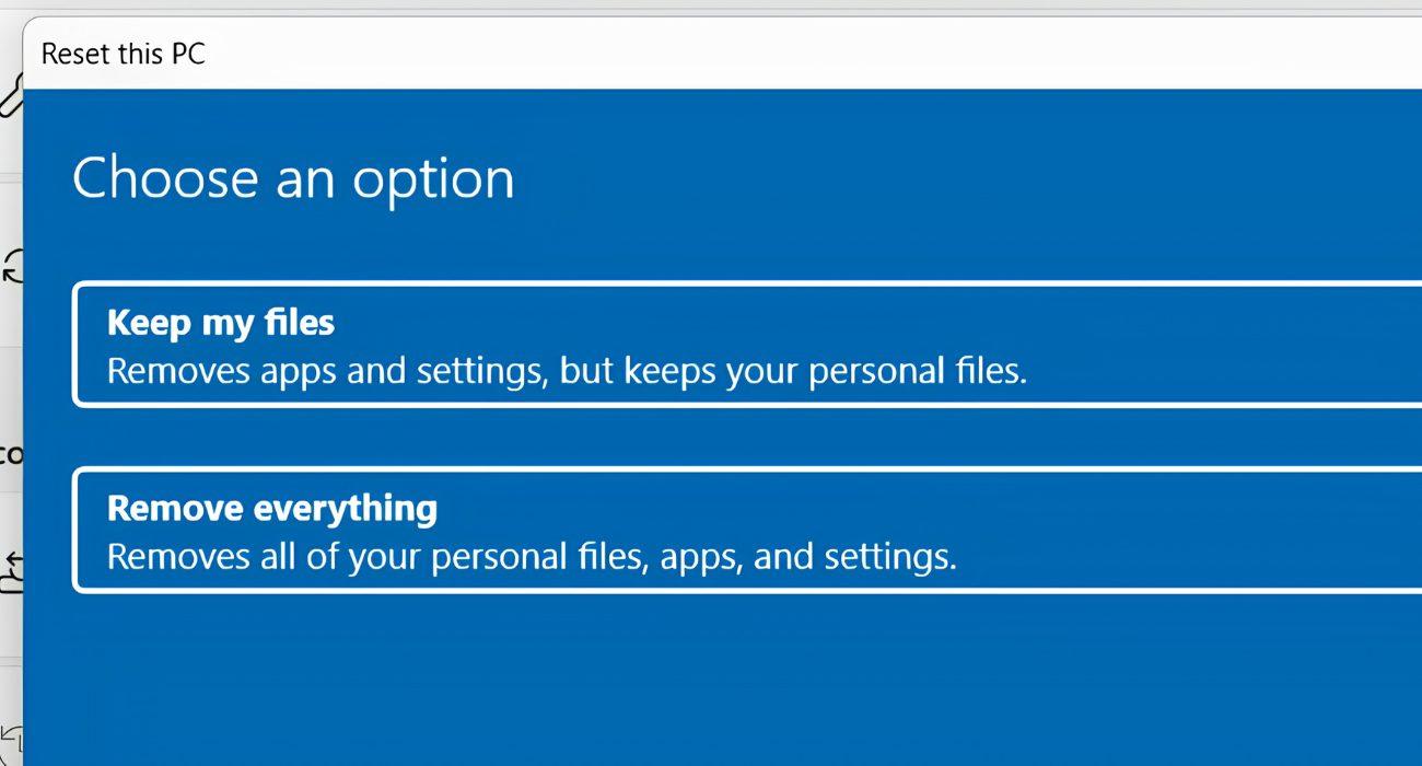 Windows 11 Keep my files and Remove everything options during a factory reset
