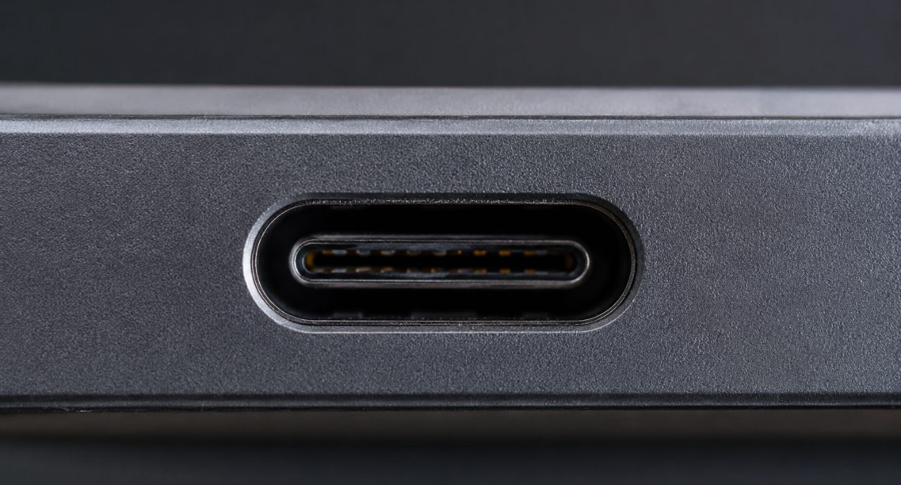 Close-up of a USB-C port showing the center tongue and internal contacts