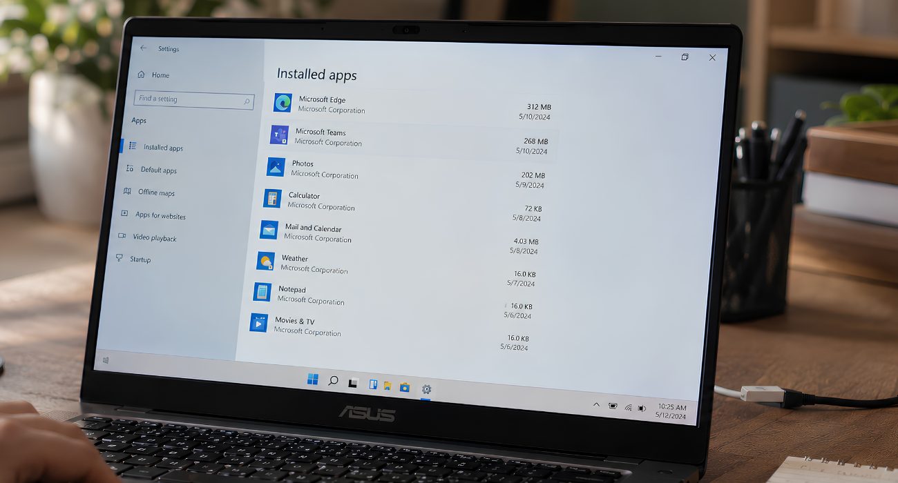 Windows Installed apps settings open on an ASUS laptop