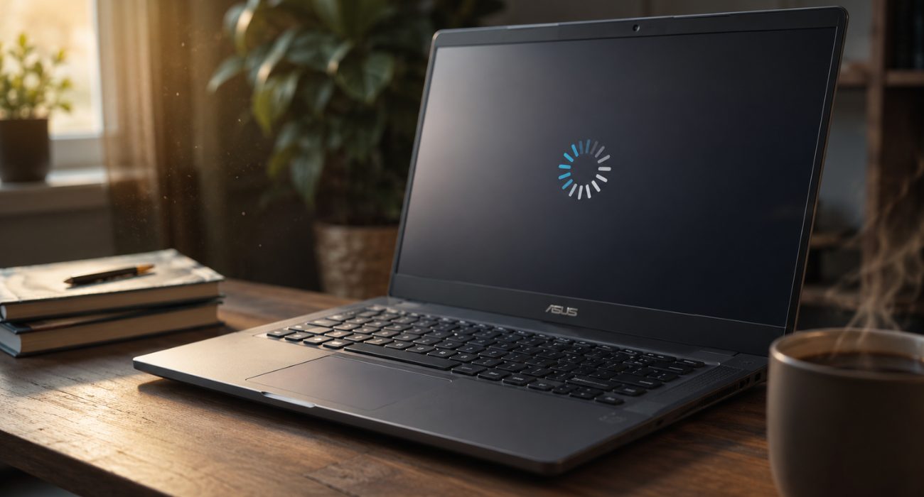 A black laptop screen illustrating why is my ASUS laptop so slow
