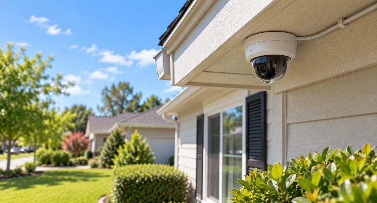 Wired outdoor security camera connected to a local recording system